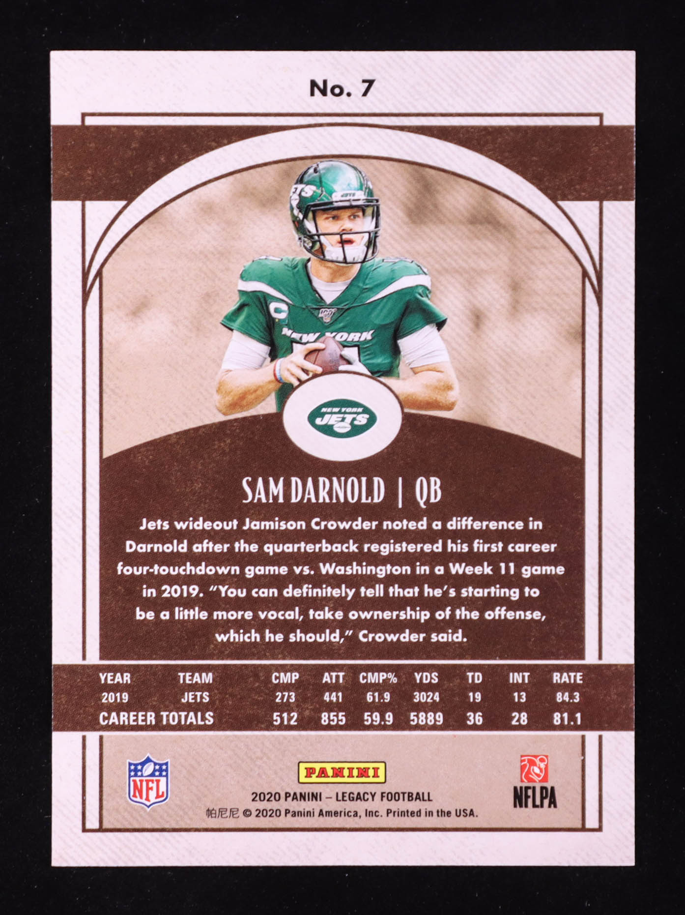 Sam Darnold 2020 Panini Legacy Violet #7 #05/10 at PristineAuction.com Sam Darnold 2020 Panini Legacy Violet #7 #05/10 at PristineAuction.com