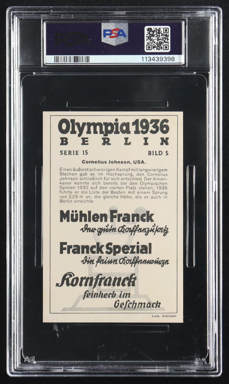 Cornelius Johnson 1936 Muhlen Franck Olympia 1936-Serie 15 #5 (PSA 4) at PristineAuction.com Cornelius Johnson 1936 Muhlen Franck Olympia 1936-Serie 15 #5 (PSA 4) at PristineAuction.com
