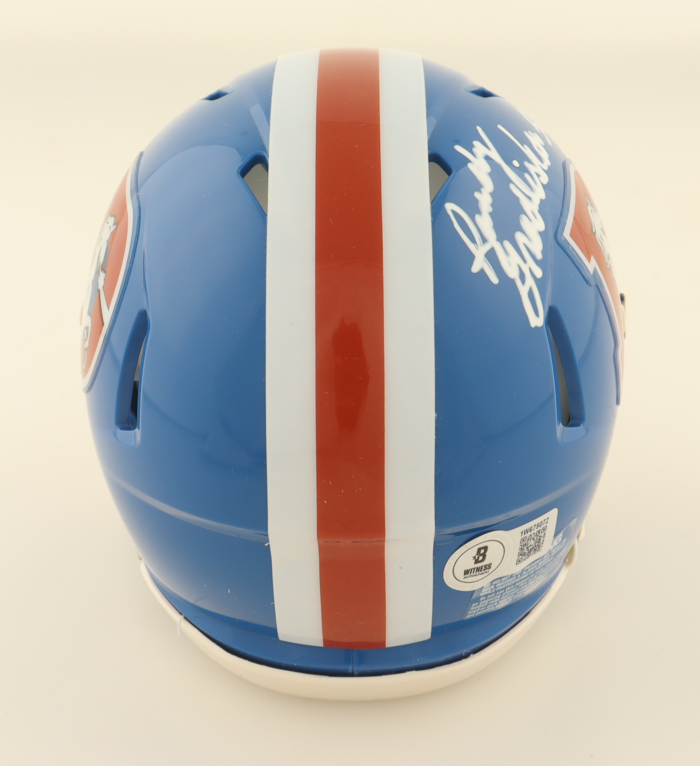 Randy Gradishar Signed Broncos Throwback Alternate Speed Mini Helmet Inscribed "HOF 24" (Beckett) at PristineAuction.com Randy Gradishar Signed Broncos Throwback Alternate Speed Mini Helmet Inscribed "HOF 24" (Beckett) at PristineAuction.com