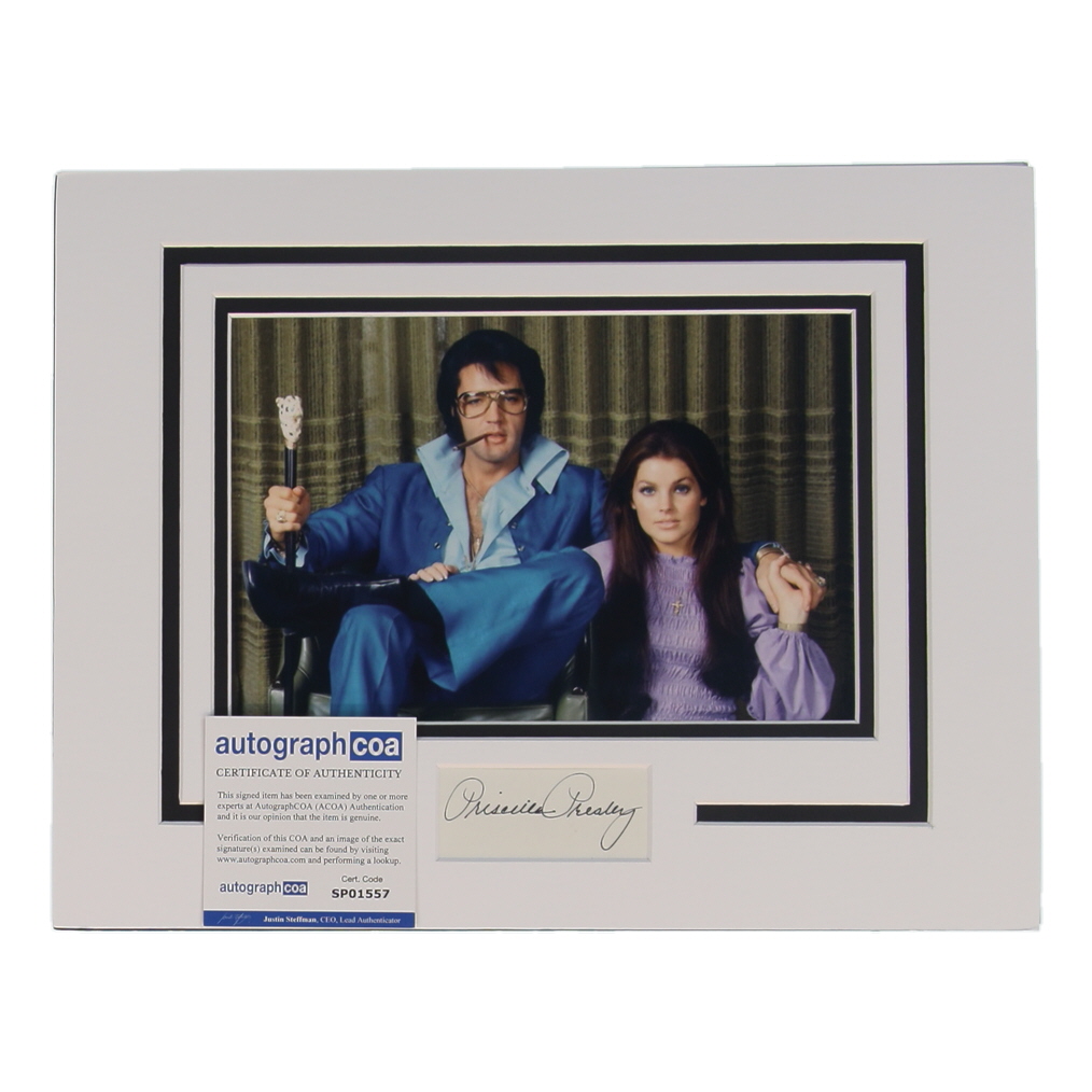 Priscilla Presley Signed 11x14 Custom Matted Cut Display (ACOA) at PristineAuction.com Priscilla Presley Signed 11x14 Custom Matted Cut Display (ACOA) at PristineAuction.com