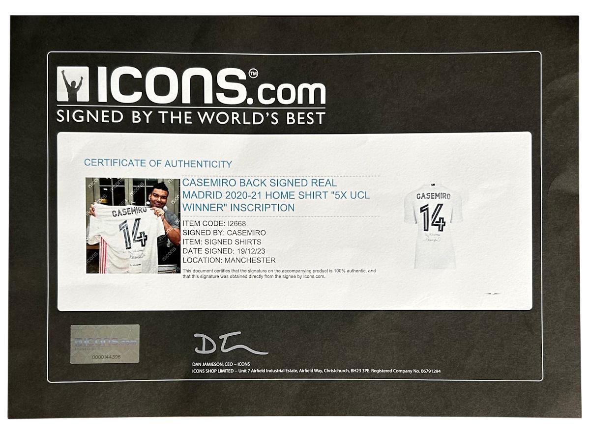 Casemiro Signed Real Madrid Adidas Jersey Inscribed "5X UCK Winner" (Icons) at PristineAuction.com Casemiro Signed Real Madrid Adidas Jersey Inscribed "5X UCK Winner" (Icons) at PristineAuction.com
