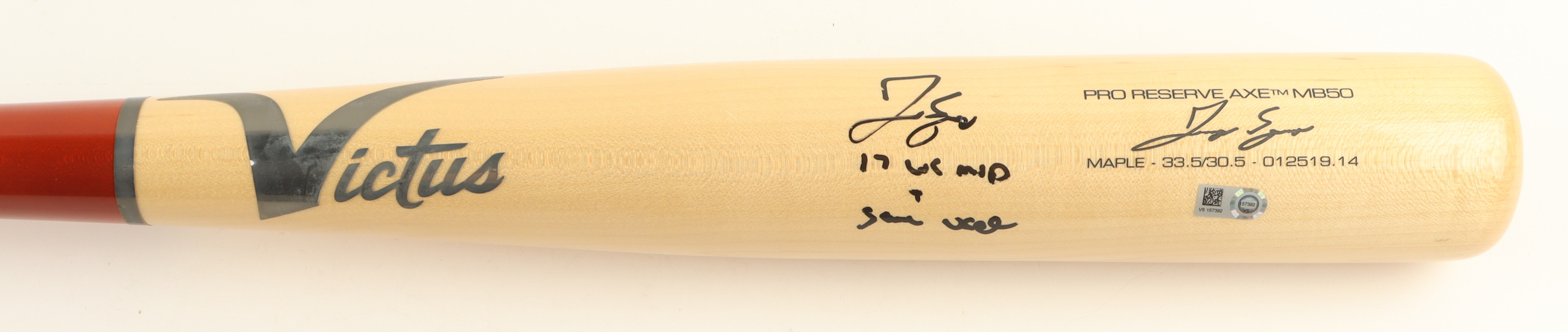 George Springer Signed Game-Used Victus Player Model Baseball Bat Inscribed "17 WS MVP" & "Game Used" (MLB) at PristineAuction.com George Springer Signed Game-Used Victus Player Model Baseball Bat Inscribed "17 WS MVP" & "Game Used" (MLB) at PristineAuction.com