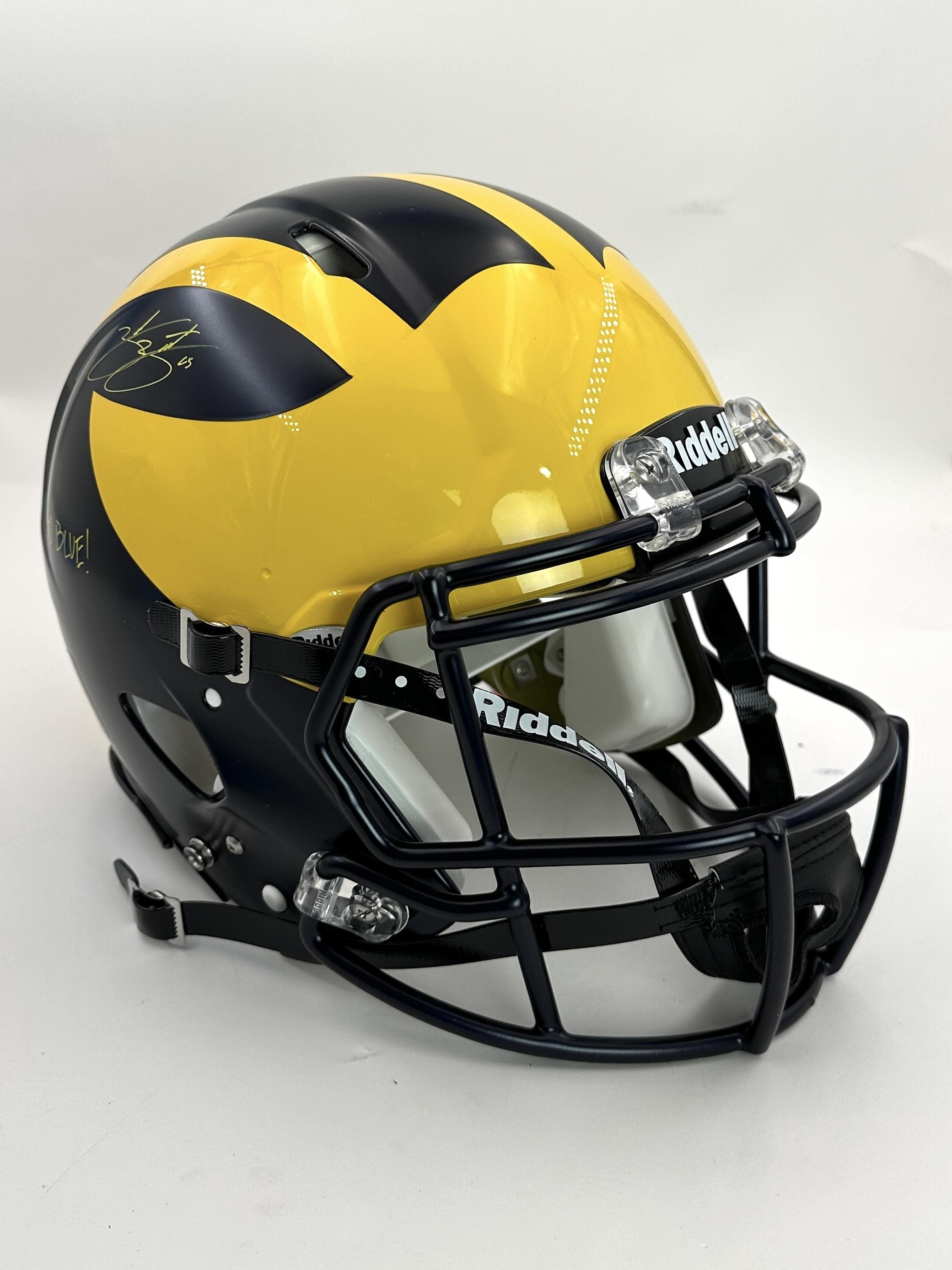 Zak Zinter Signed Michigan Wolverines Full-Size Authentic On-Field Speed Helmet Inscribed "2023 National Champs!" & "Go Blue!" (JSA) at PristineAuction.com Zak Zinter Signed Michigan Wolverines Full-Size Authentic On-Field Speed Helmet Inscribed "2023 National Champs!" & "Go Blue!" (JSA) at PristineAuction.com