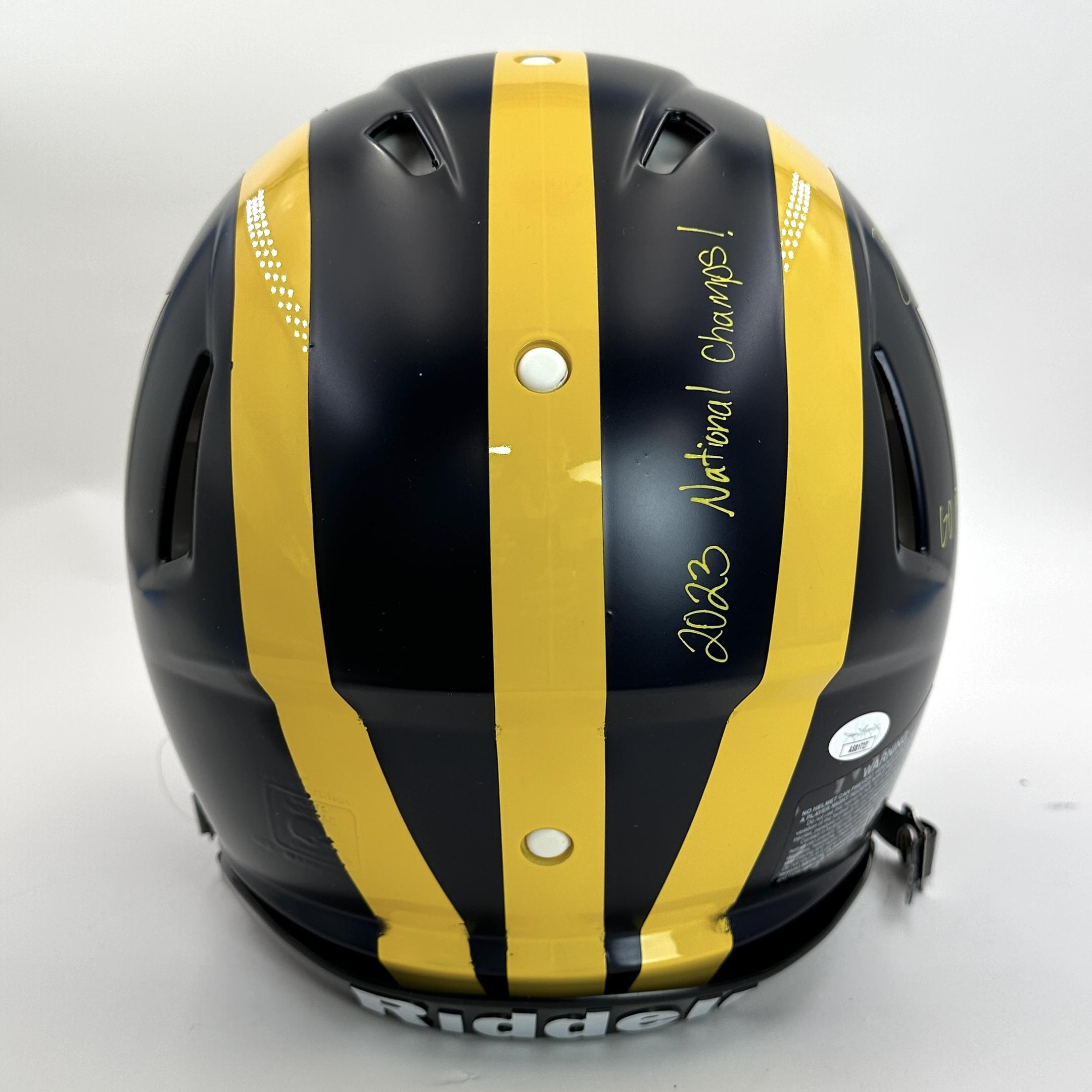 Zak Zinter Signed Michigan Wolverines Full-Size Authentic On-Field Speed Helmet Inscribed "2023 National Champs!" & "Go Blue!" (JSA) at PristineAuction.com Zak Zinter Signed Michigan Wolverines Full-Size Authentic On-Field Speed Helmet Inscribed "2023 National Champs!" & "Go Blue!" (JSA) at PristineAuction.com