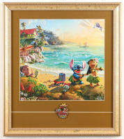 Thomas Kinkade Walt Disney's "Lilo & Stitch" Custom Framed Print Display with Mickey, Lilo & Stitch Pin at PristineAuction.com