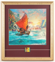 Thomas Kinkade Walt Disney's "Moana" Custom Framed Print Display with Official Movie Pin at PristineAuction.com