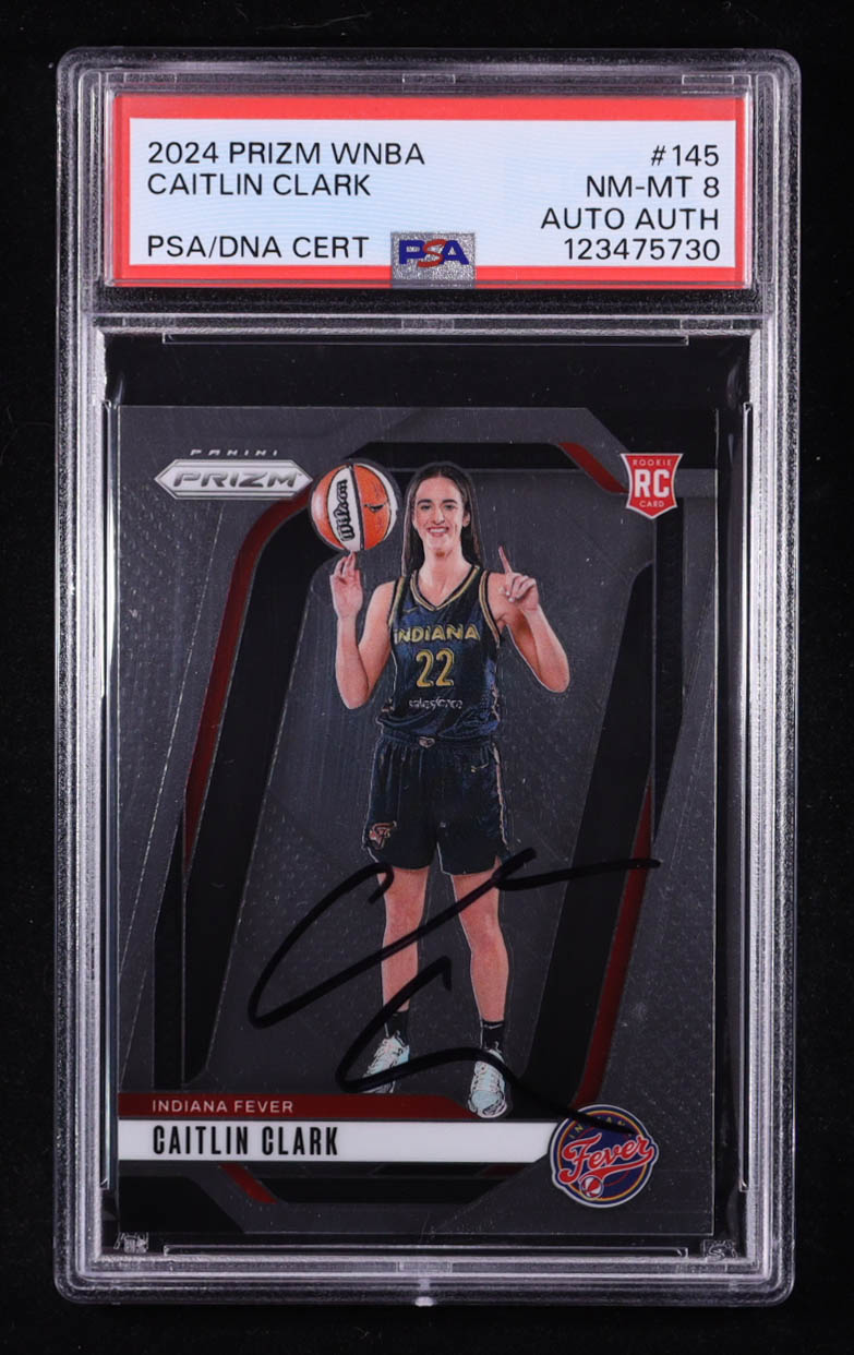 Caitlin Clark Signed 2024 Panini Prizm WNBA #145 (PSA 8) at PristineAuction.com Caitlin Clark Signed 2024 Panini Prizm WNBA #145 (PSA 8) at PristineAuction.com