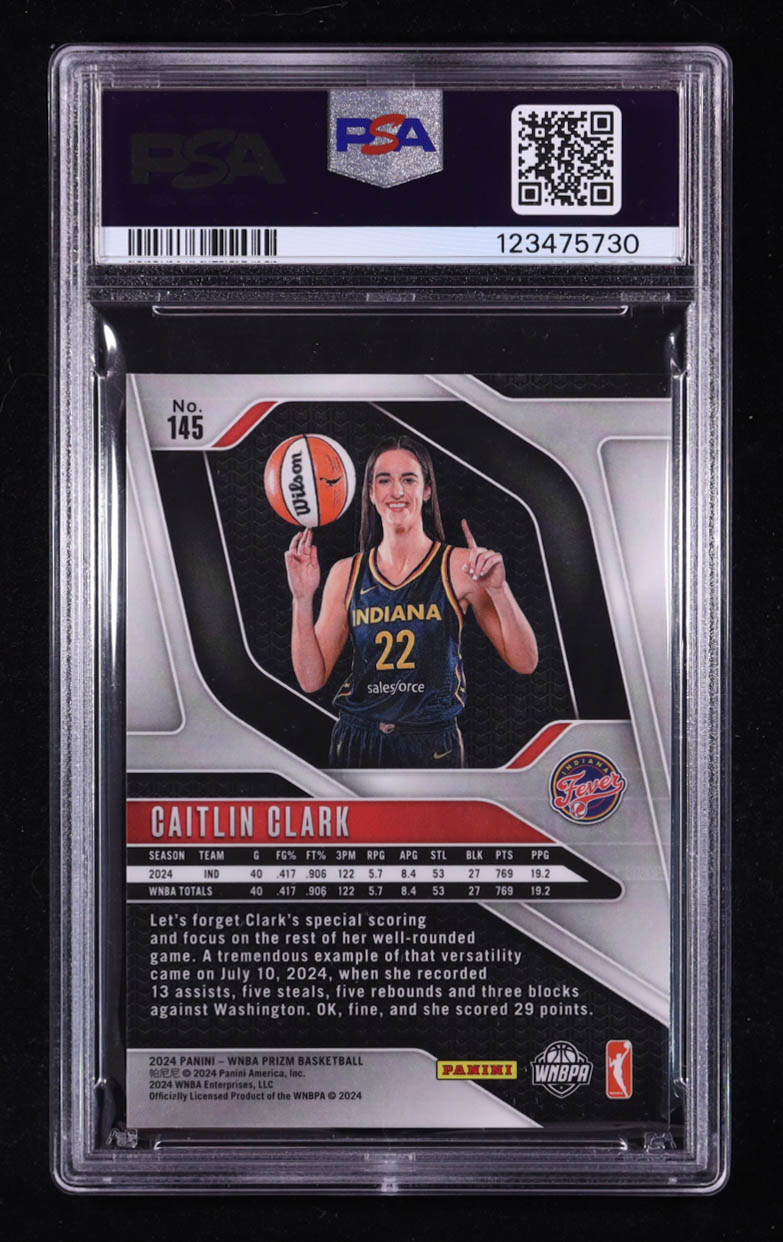 Caitlin Clark Signed 2024 Panini Prizm WNBA #145 (PSA 8) at PristineAuction.com Caitlin Clark Signed 2024 Panini Prizm WNBA #145 (PSA 8) at PristineAuction.com