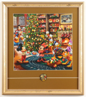 Thomas Kinkade "Mickey & Friends Christmas" Custom Framed Print Display with (5) Character Pin at PristineAuction.com