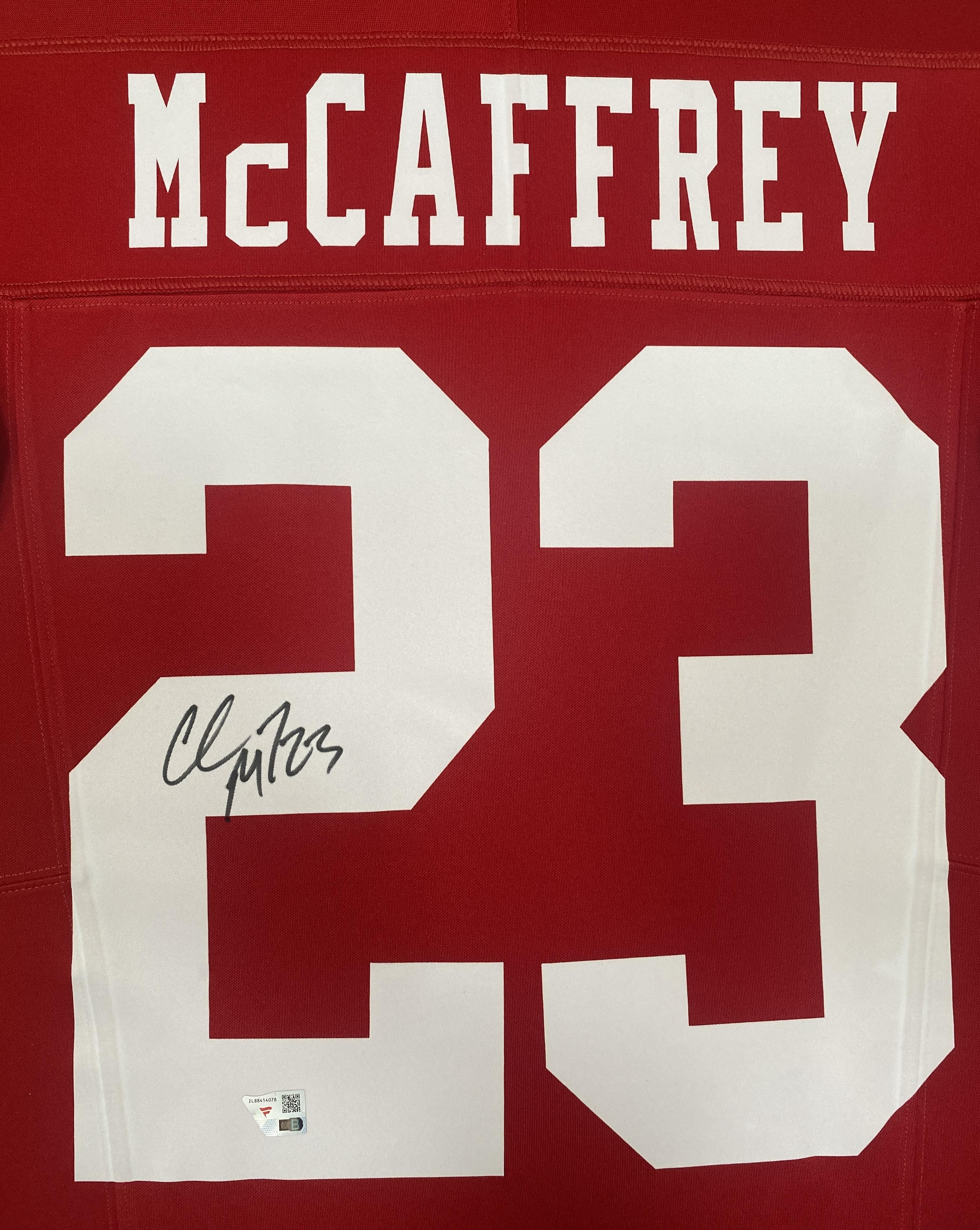 Christian McCaffrey Signed 49ers Custom Framed Jersey Display with LED Lights (Fanatics) at PristineAuction.com Christian McCaffrey Signed 49ers Custom Framed Jersey Display with LED Lights (Fanatics) at PristineAuction.com