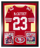 Christian McCaffrey Signed 49ers Custom Framed Jersey Display with LED Lights (Fanatics) at PristineAuction.com