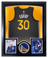Stephen Curry Signed Warriors Custom Framed Jersey Display with LED Lights (Beckett) at PristineAuction.com