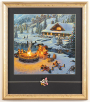 Thomas Kinkade "Mickey & Minni Christmas" Custom Framed Print Display with Vintage Mickey & Minnie Character Pin at PristineAuction.com