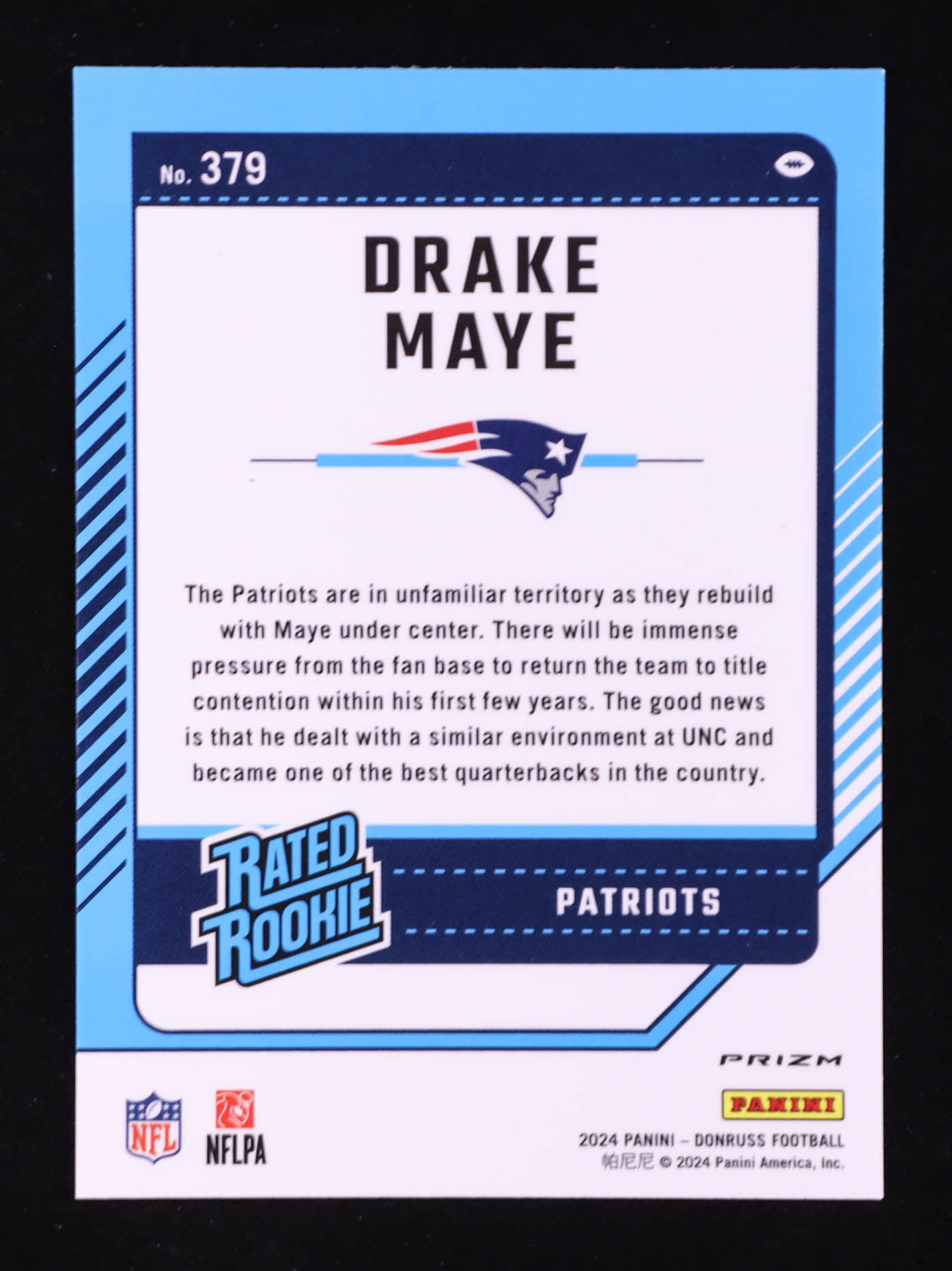 Drake Maye 2024 Donruss Optic Rated Rookies Preview Red Pandora #379 RC at PristineAuction.com Drake Maye 2024 Donruss Optic Rated Rookies Preview Red Pandora #379 RC at PristineAuction.com