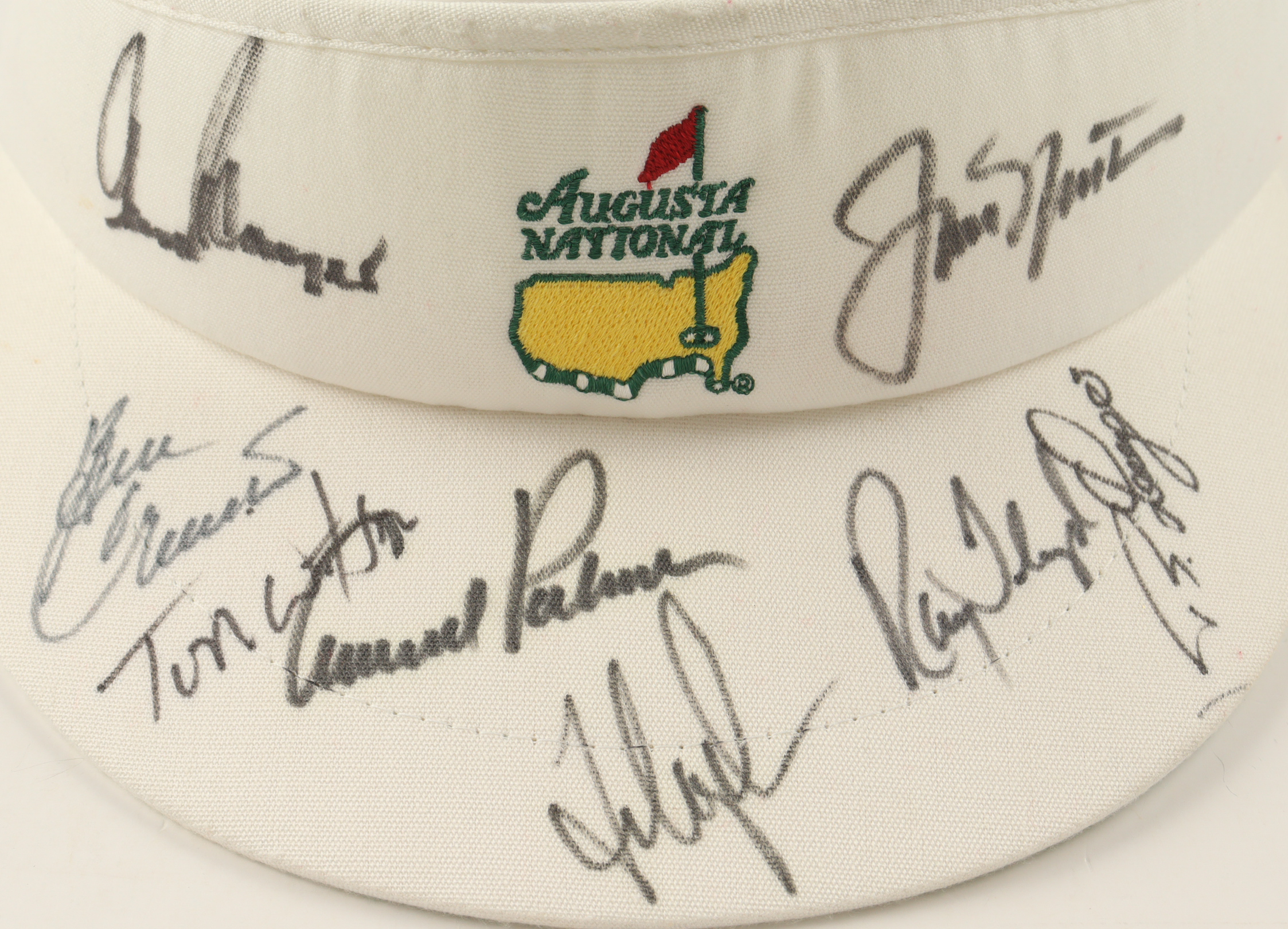 Masters Champions & Stars Adjustable Visor Signed by (8) with Arnold Palmer, Jack Nicklaus, Gary Player, Fred Couples (PSA) at PristineAuction.com Masters Champions & Stars Adjustable Visor Signed by (8) with Arnold Palmer, Jack Nicklaus, Gary Player, Fred Couples (PSA) at PristineAuction.com