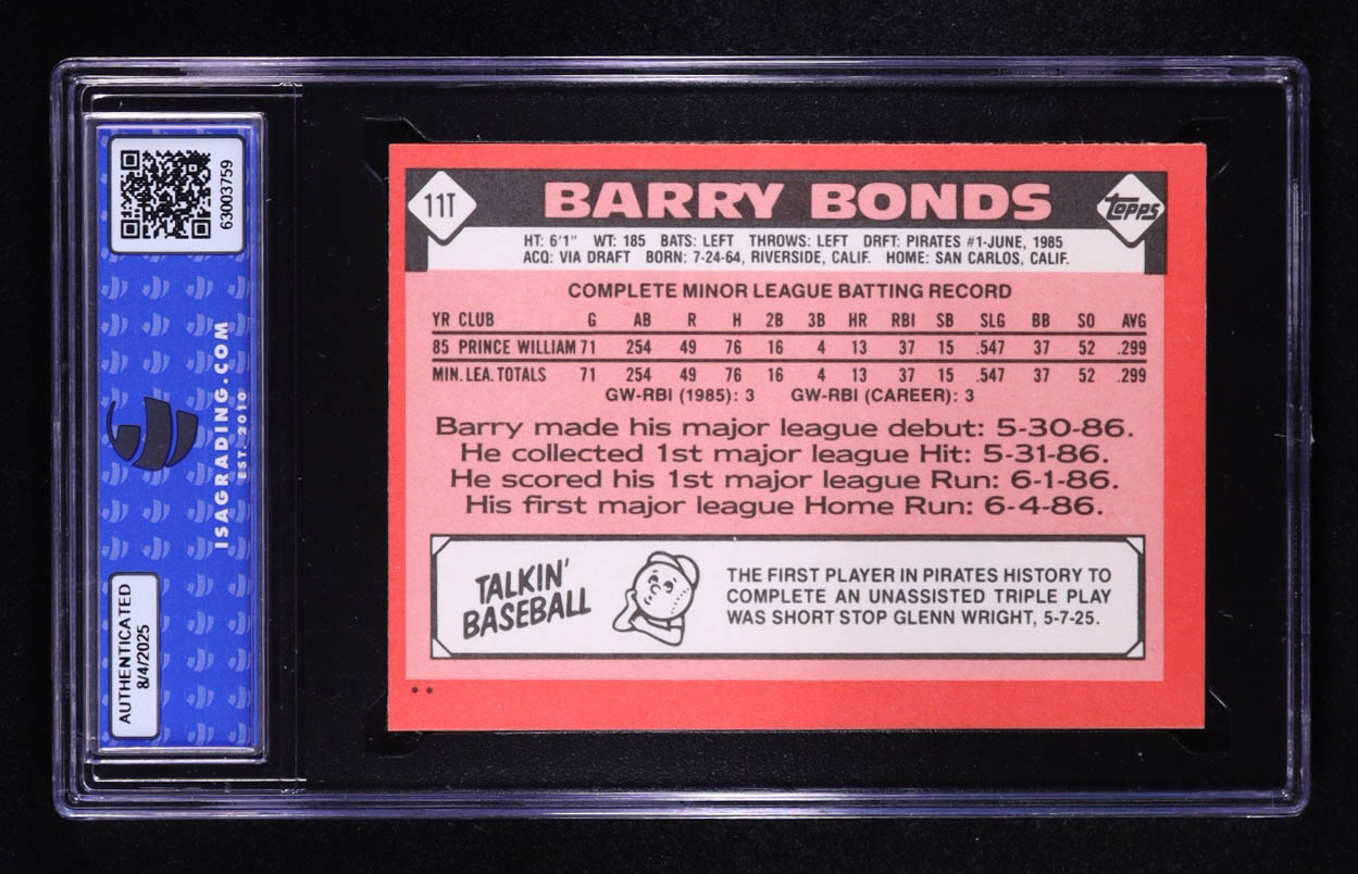 Barry Bonds 1986 Topps Traded #11T RC (ISA 6.5) at PristineAuction.com Barry Bonds 1986 Topps Traded #11T RC (ISA 6.5) at PristineAuction.com