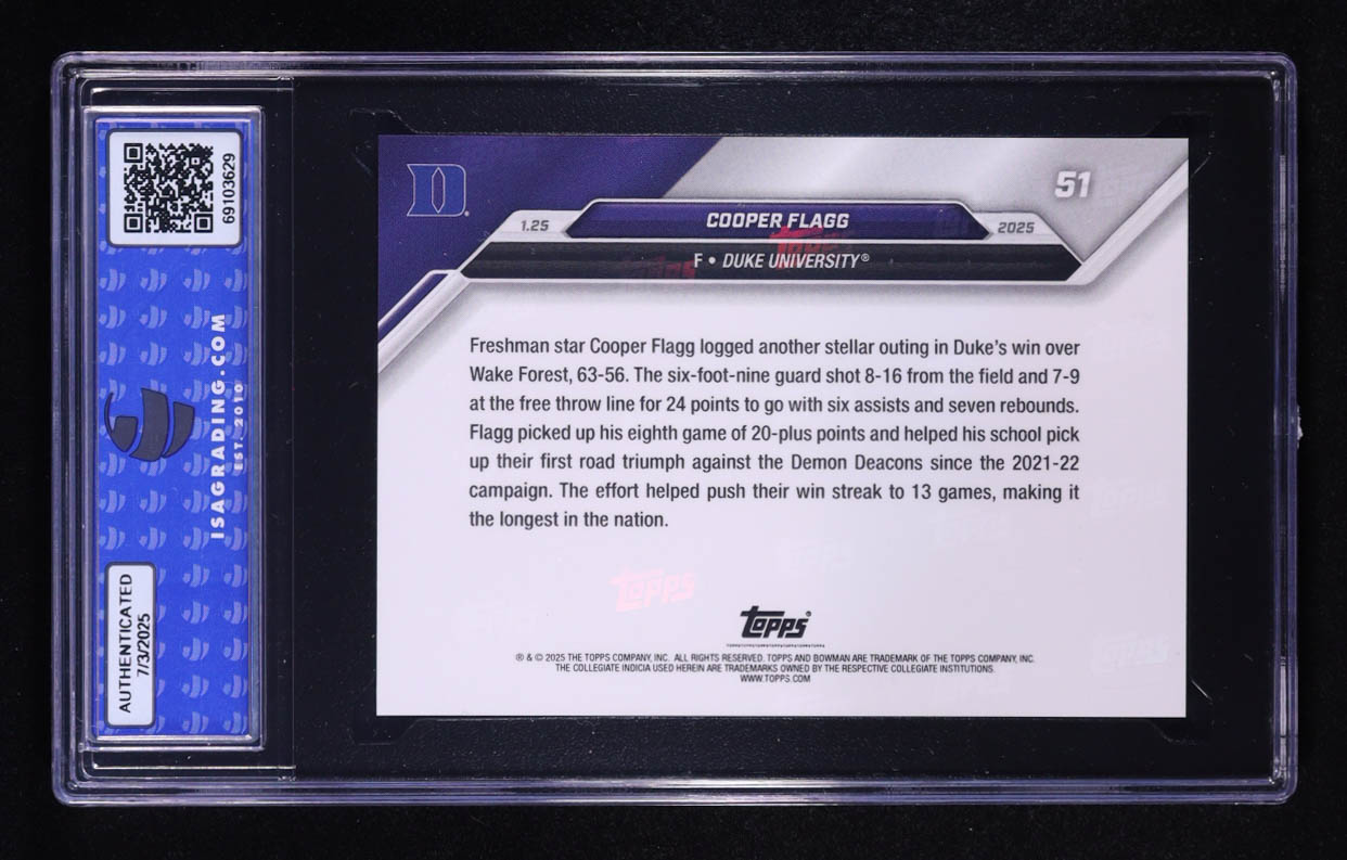 Cooper Flagg 2024 Bowman U Now #51 RC (ISA 10) at PristineAuction.com Cooper Flagg 2024 Bowman U Now #51 RC (ISA 10) at PristineAuction.com