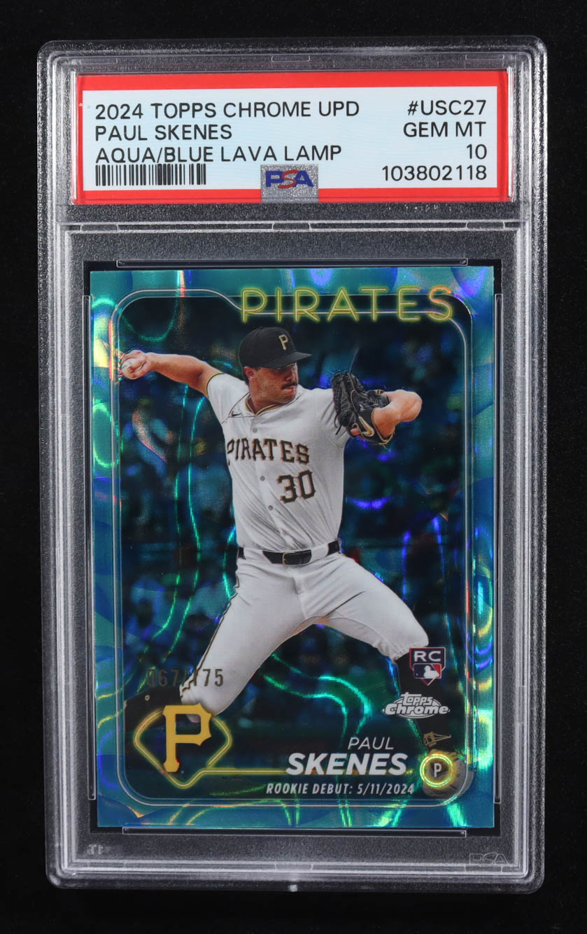 Paul Skenes 2024 Topps Chrome Update Aqua and Blue Lava Lamp #USC27 RC #67/175 (PSA 10) at PristineAuction.com Paul Skenes 2024 Topps Chrome Update Aqua and Blue Lava Lamp #USC27 RC #67/175 (PSA 10) at PristineAuction.com