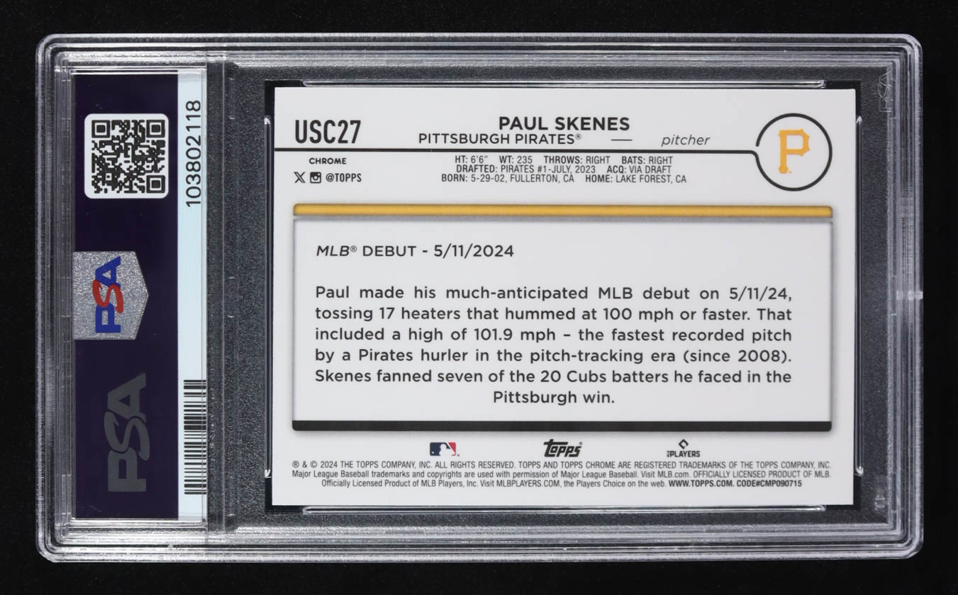 Paul Skenes 2024 Topps Chrome Update Aqua and Blue Lava Lamp #USC27 RC #67/175 (PSA 10) at PristineAuction.com Paul Skenes 2024 Topps Chrome Update Aqua and Blue Lava Lamp #USC27 RC #67/175 (PSA 10) at PristineAuction.com