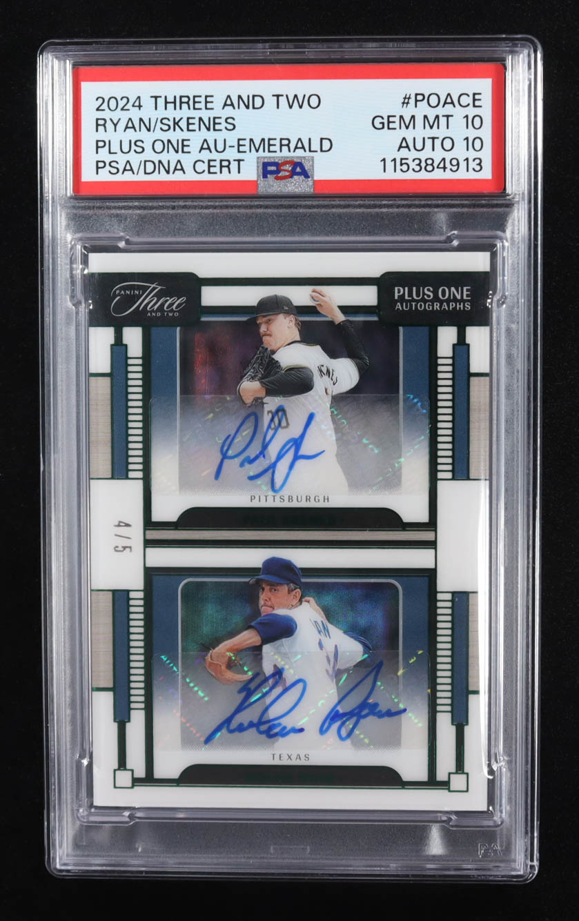Paul Skenes/Nolan Ryan SIgned 2024 Panini Three and Two Plus One Autographs Emerald #POACE RC #4/5 (PSA 10 | Autograph Graded PSA 10) at PristineAuction.com Paul Skenes/Nolan Ryan SIgned 2024 Panini Three and Two Plus One Autographs Emerald #POACE RC #4/5 (PSA 10 | Autograph Graded PSA 10) at PristineAuction.com