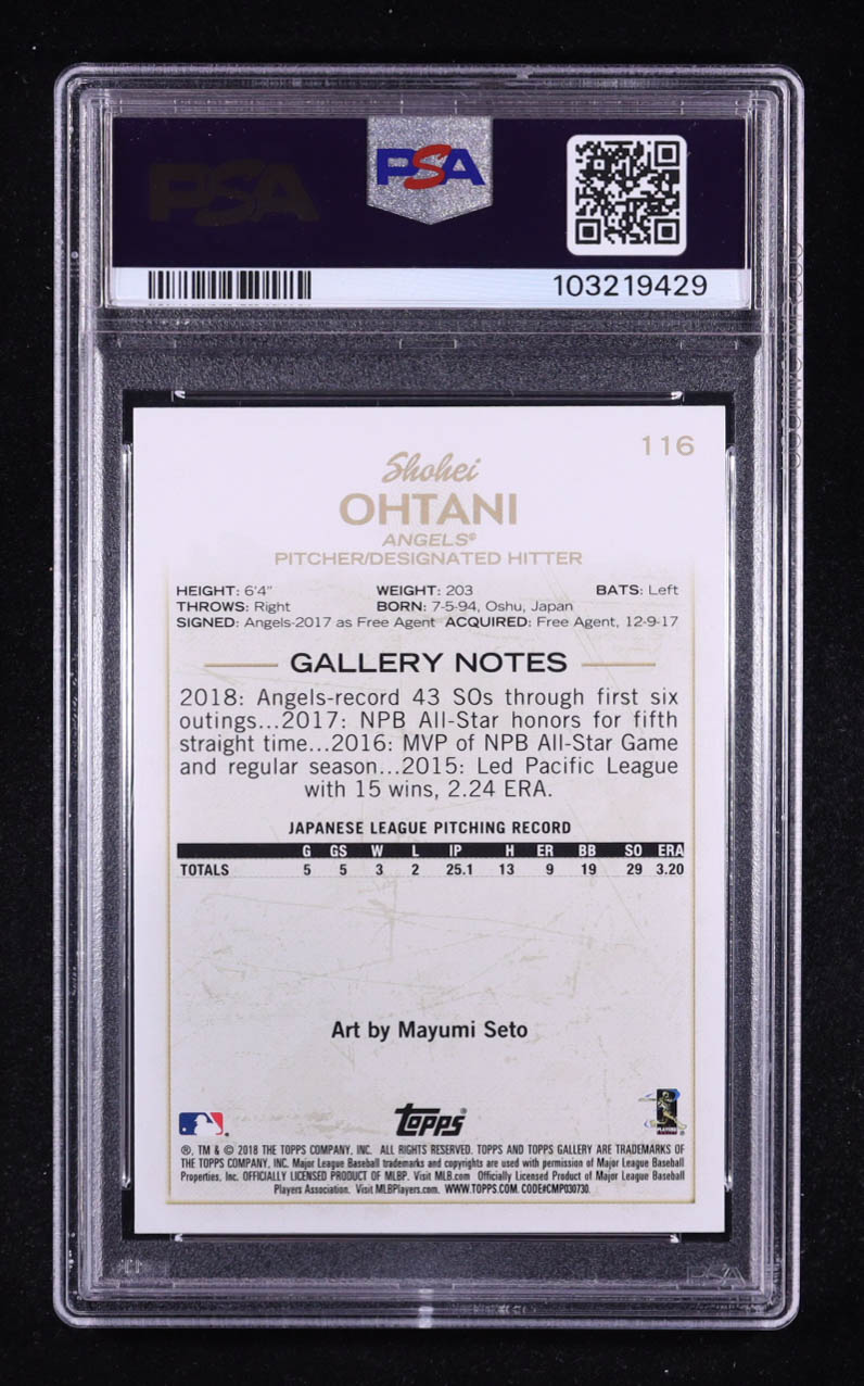 Shohei Ohtani 2018 Topps Gallery Artist Proof #116 RC (PSA 9) at PristineAuction.com Shohei Ohtani 2018 Topps Gallery Artist Proof #116 RC (PSA 9) at PristineAuction.com