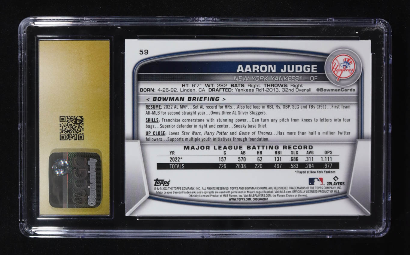 Aaron Judge 2023 Bowman Chrome Mega Box #59 (CGC 10 | Pristine Black Label) at PristineAuction.com Aaron Judge 2023 Bowman Chrome Mega Box #59 (CGC 10 | Pristine Black Label) at PristineAuction.com