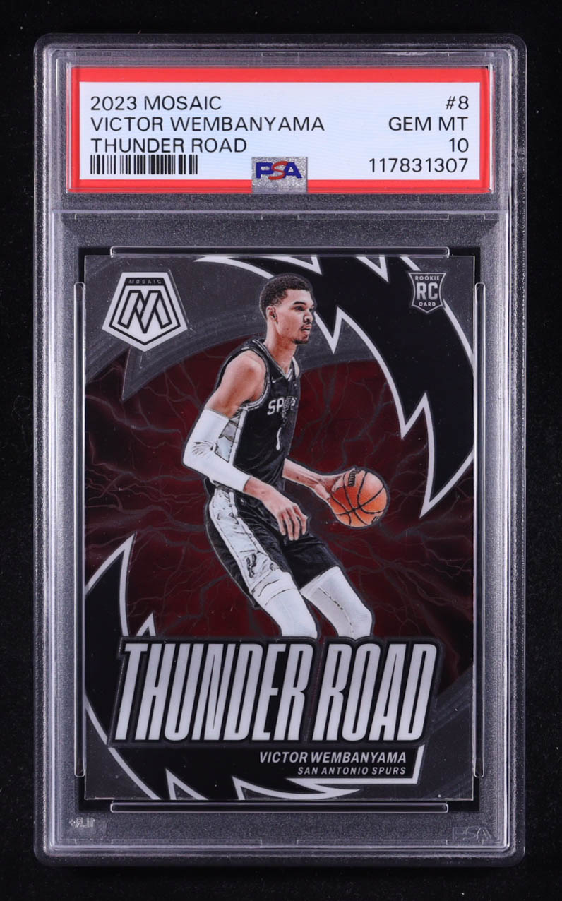 Victor Wembanyama 2023-24 Panini Mosaic Thunder Road #8 RC (PSA 10) at PristineAuction.com Victor Wembanyama 2023-24 Panini Mosaic Thunder Road #8 RC (PSA 10) at PristineAuction.com