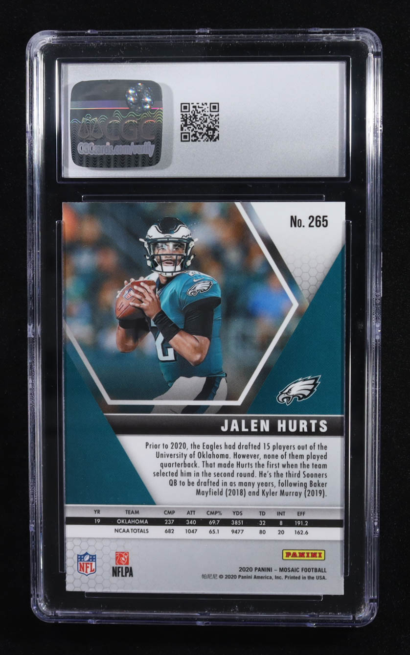 Jalen Hurts 2020 Panini Mosaic #265 DEB RC (CGC 10) at PristineAuction.com Jalen Hurts 2020 Panini Mosaic #265 DEB RC (CGC 10) at PristineAuction.com