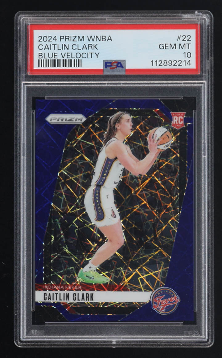 Caitlin Clark 2024 Panini Prizm WNBA Blue Velocity #22 RC (PSA 10) at PristineAuction.com Caitlin Clark 2024 Panini Prizm WNBA Blue Velocity #22 RC (PSA 10) at PristineAuction.com