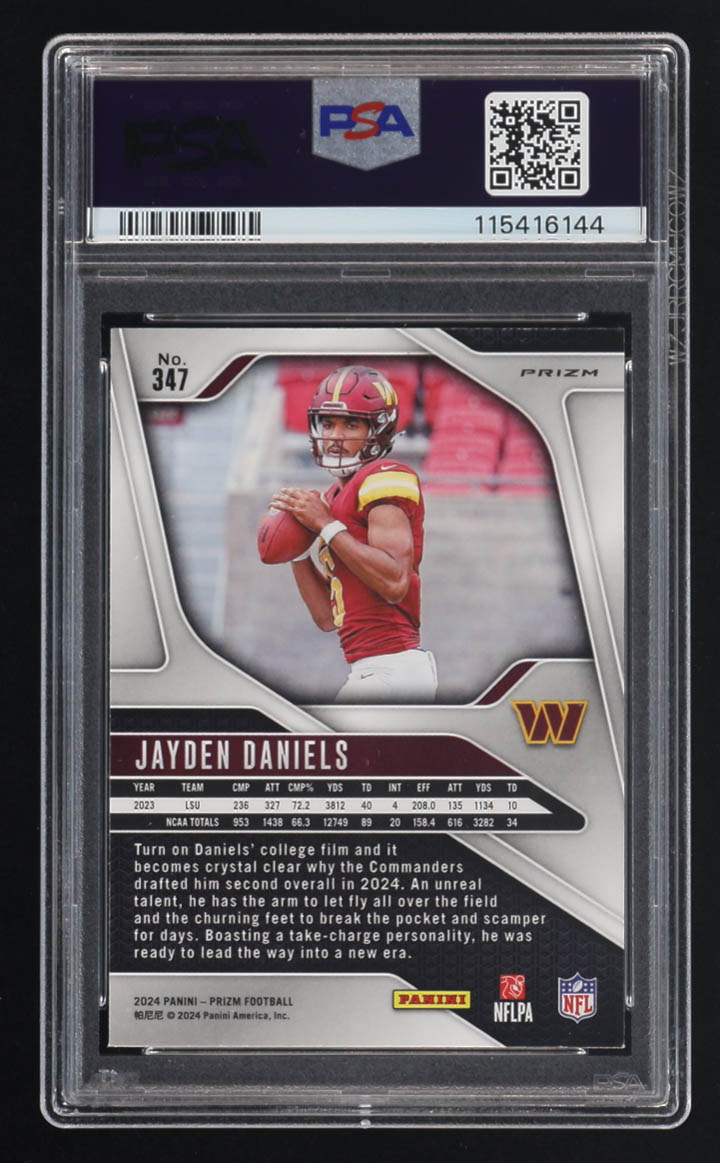 Jayden Daniels 2024 Panini Prizm Lazer Prizm #347 RC (PSA 9) at PristineAuction.com Jayden Daniels 2024 Panini Prizm Lazer Prizm #347 RC (PSA 9) at PristineAuction.com