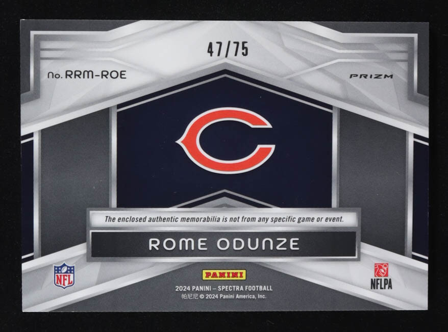 Rome Odunze 2024 Panini Spectra Rising Rookie Materials Celestial #11 #47/75 RC at PristineAuction.com Rome Odunze 2024 Panini Spectra Rising Rookie Materials Celestial #11 #47/75 RC at PristineAuction.com
