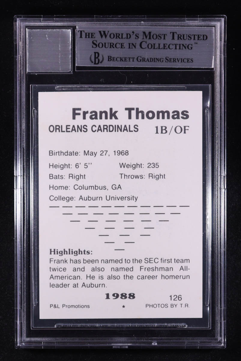 Frank Thomas Signed 1988 Cape Cod Prospects P and L Promotions #126 (BGS | Auto Grade 10) at PristineAuction.com Frank Thomas Signed 1988 Cape Cod Prospects P and L Promotions #126 (BGS | Auto Grade 10) at PristineAuction.com