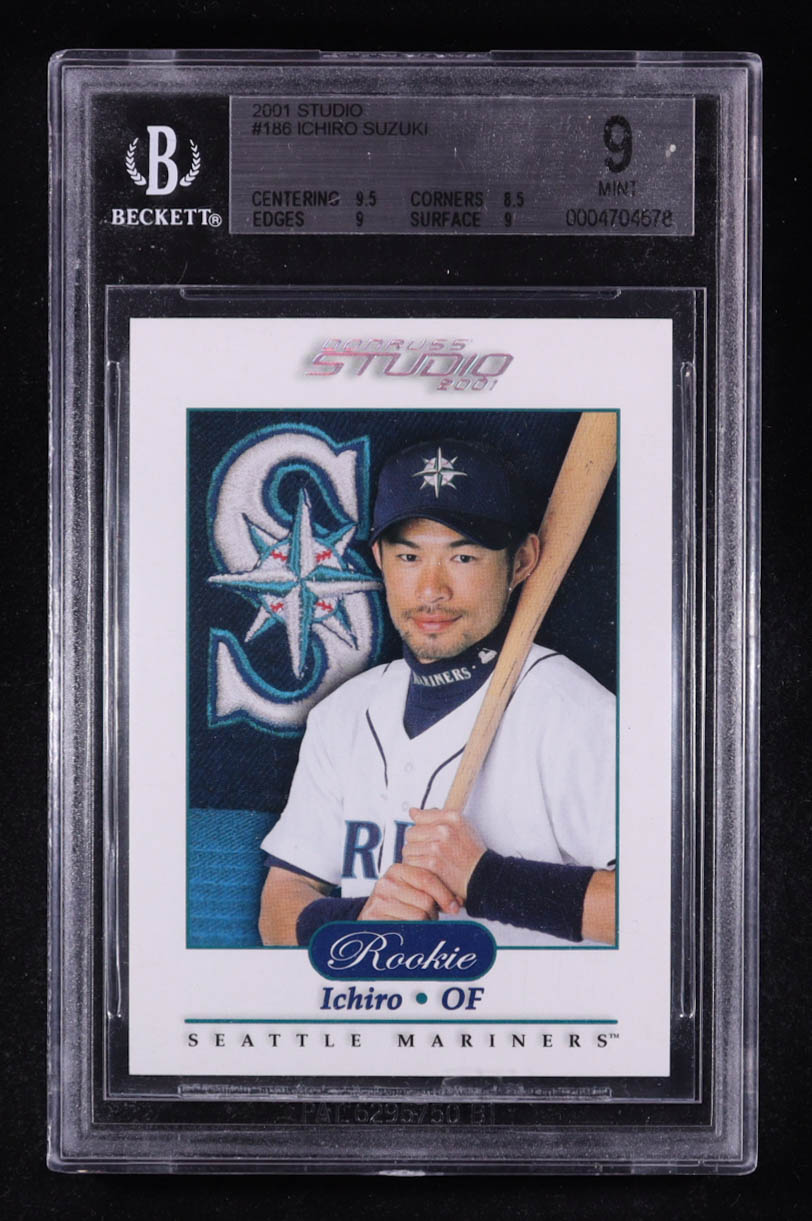 Ichiro Suzuki 2001 Donruss Studio #186 #204/700 RC (Beckett 9) at PristineAuction.com Ichiro Suzuki 2001 Donruss Studio #186 #204/700 RC (Beckett 9) at PristineAuction.com