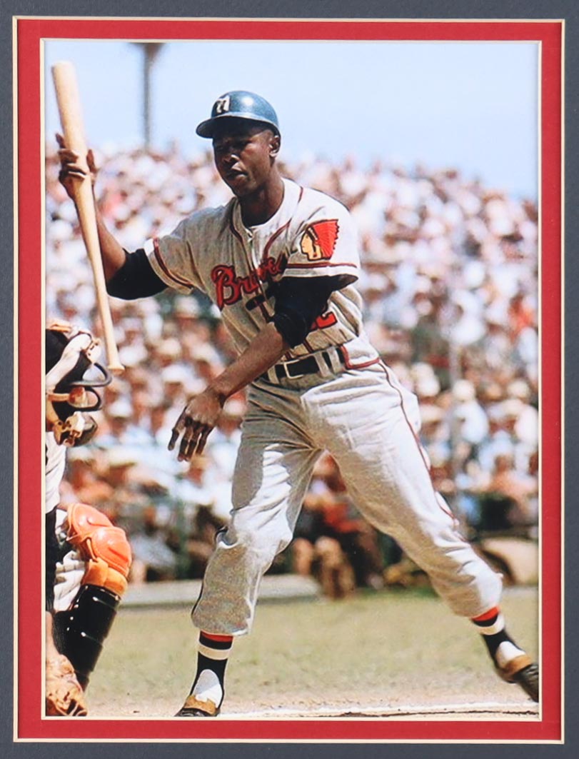 Hank Aaron Signed Custom Framed Cut Display with Jersey & World Series Pin (PSA) at PristineAuction.com Hank Aaron Signed Custom Framed Cut Display with Jersey & World Series Pin (PSA) at PristineAuction.com