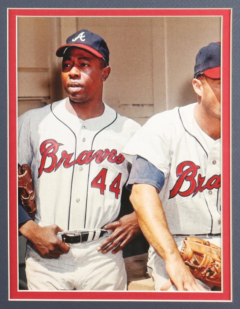 Hank Aaron Signed Custom Framed Cut Display with Jersey & World Series Pin (PSA) at PristineAuction.com Hank Aaron Signed Custom Framed Cut Display with Jersey & World Series Pin (PSA) at PristineAuction.com