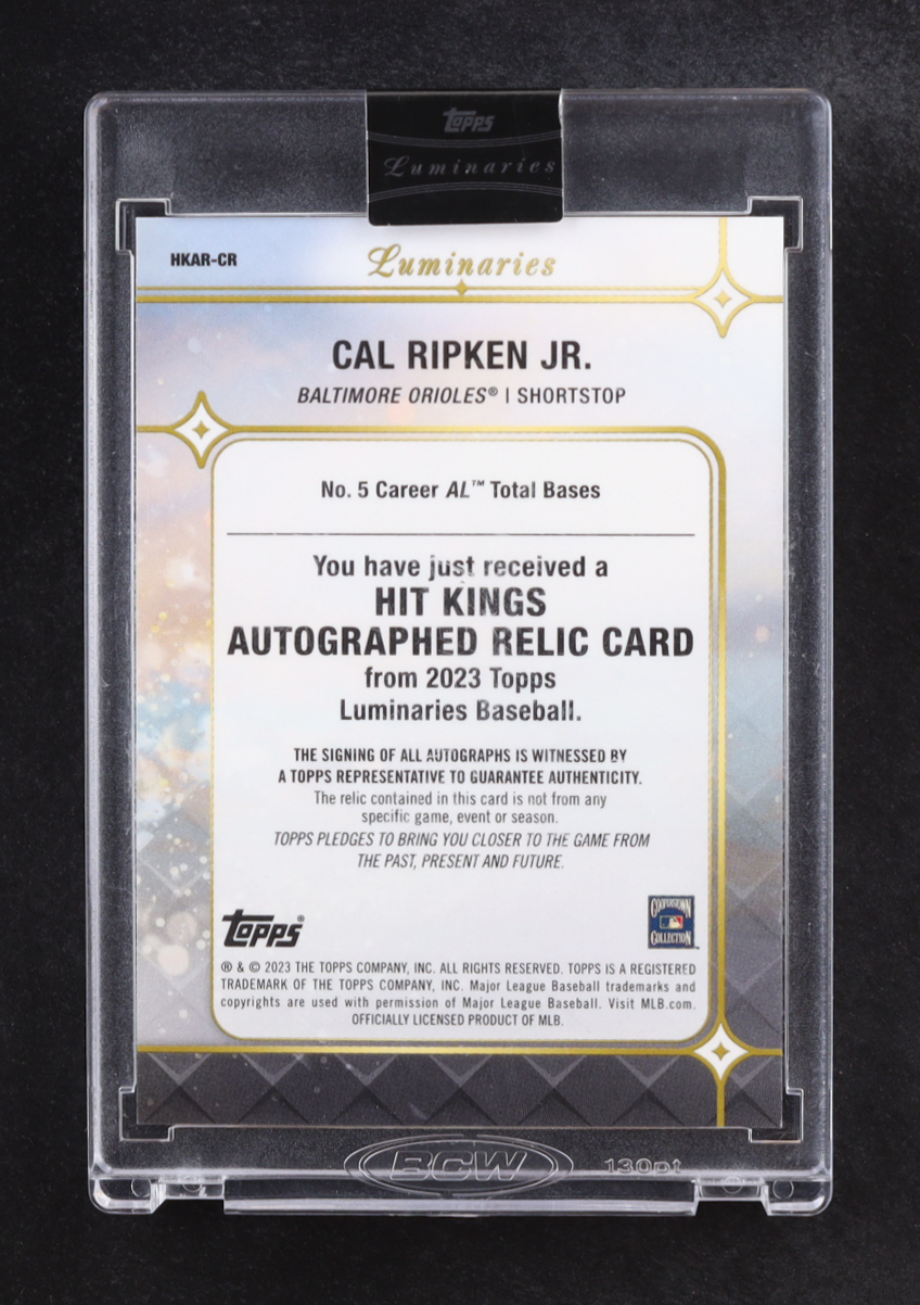 Cal Ripken Jr. 2023 Topps Luminaries Hit Kings Autograph Relics #HKARCR #02/15 at PristineAuction.com Cal Ripken Jr. 2023 Topps Luminaries Hit Kings Autograph Relics #HKARCR #02/15 at PristineAuction.com