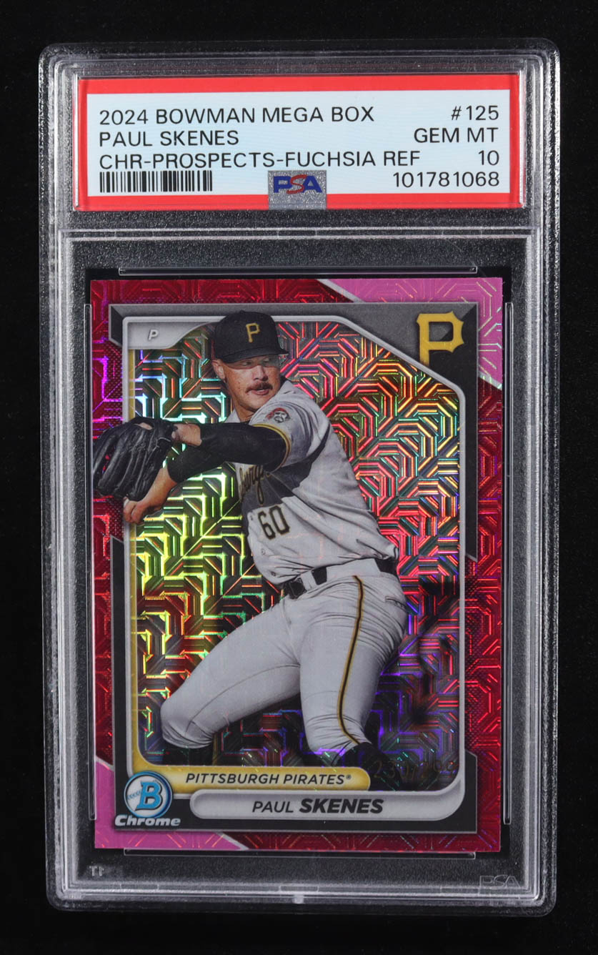 Paul Skenes 2024 Bowman Chrome Mega Box Prospects Fuchsia Refractors #BCP125 RC #230/299 (PSA 10) at PristineAuction.com Paul Skenes 2024 Bowman Chrome Mega Box Prospects Fuchsia Refractors #BCP125 RC #230/299 (PSA 10) at PristineAuction.com