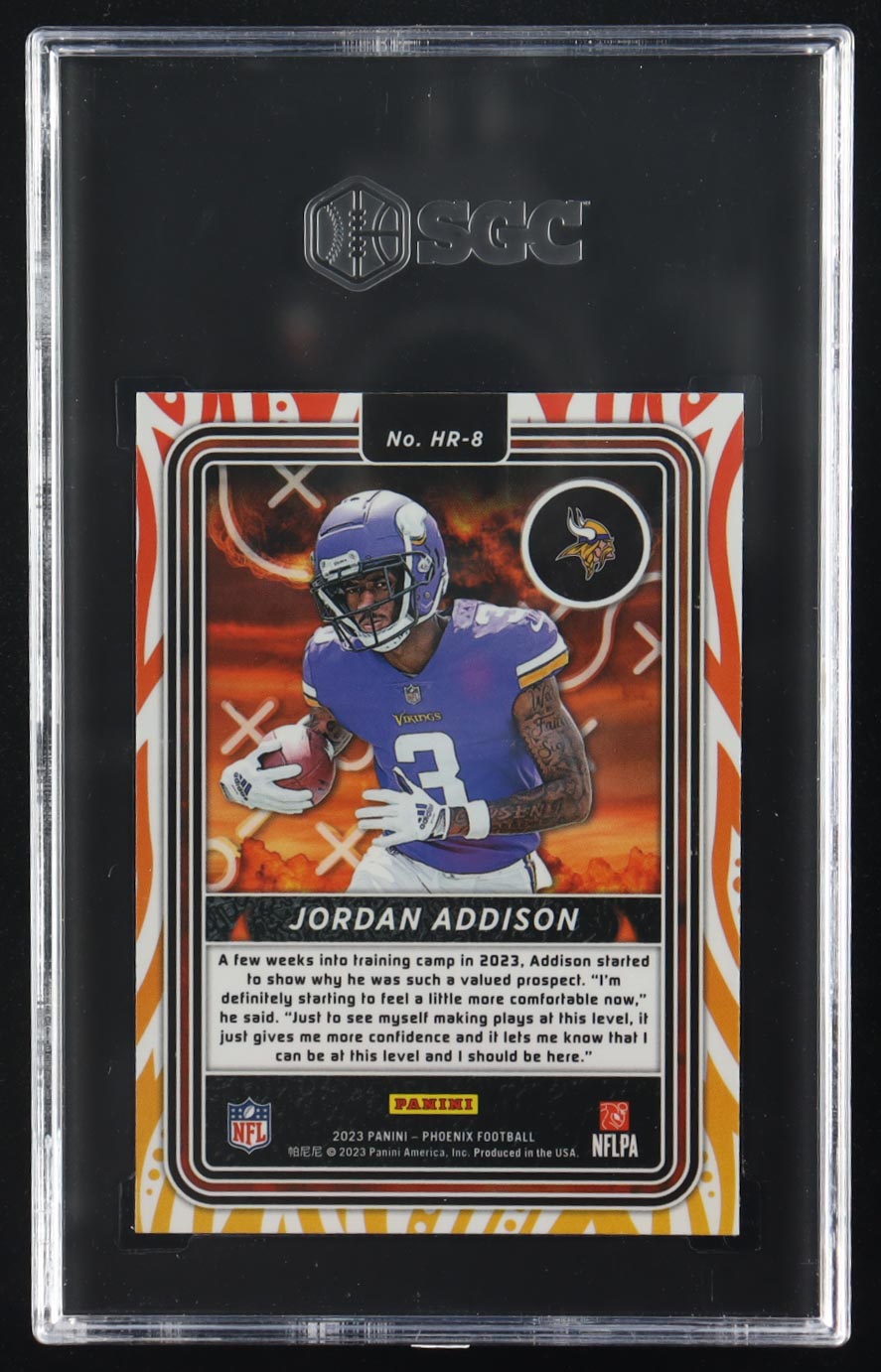 Jordan Addison 2023 Panini Phoenix Hot Routes Silver #HR-8 RC (SGC 9) at PristineAuction.com Jordan Addison 2023 Panini Phoenix Hot Routes Silver #HR-8 RC (SGC 9) at PristineAuction.com