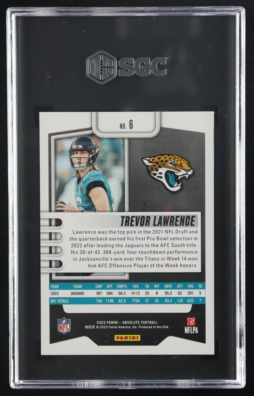 Trevor Lawrence 2023 Panini Absolute Retail #6 (SGC 10) at PristineAuction.com Trevor Lawrence 2023 Panini Absolute Retail #6 (SGC 10) at PristineAuction.com
