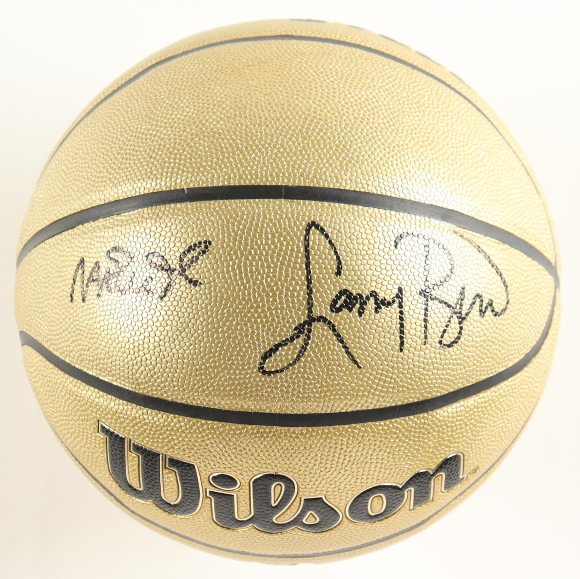 Magic Johnson & Larry Bird Signed NBA Gold Edition Basketball with Silver Wood Display Stand (PSA & Beckett) at PristineAuction.com Magic Johnson & Larry Bird Signed NBA Gold Edition Basketball with Silver Wood Display Stand (PSA & Beckett) at PristineAuction.com