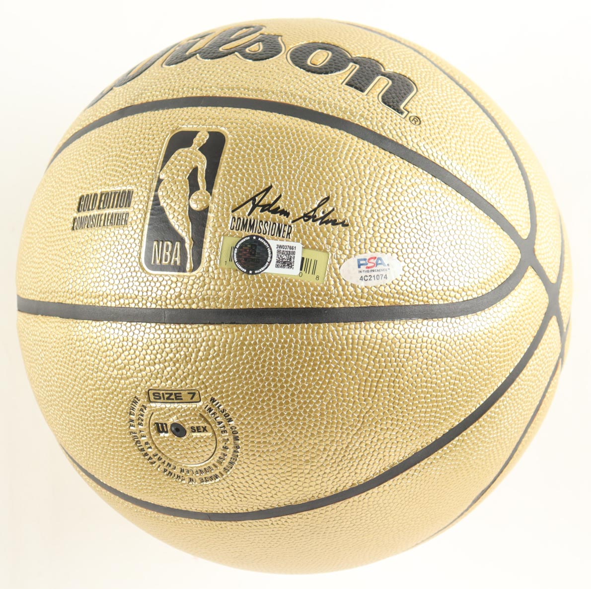 Magic Johnson & Larry Bird Signed NBA Gold Edition Basketball with Silver Wood Display Stand (PSA & Beckett) at PristineAuction.com Magic Johnson & Larry Bird Signed NBA Gold Edition Basketball with Silver Wood Display Stand (PSA & Beckett) at PristineAuction.com