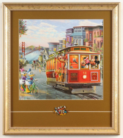 Thomas Kinkade "Mickey & Friends in San Fransisco" Custom Framed Print Display with Retired Vintage Multi Character Pin at PristineAuction.com