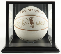 Magic Johnson & Larry Bird Signed NBA White Hennessy Logo Basketball with Display Case (Beckett & PSA) at PristineAuction.com