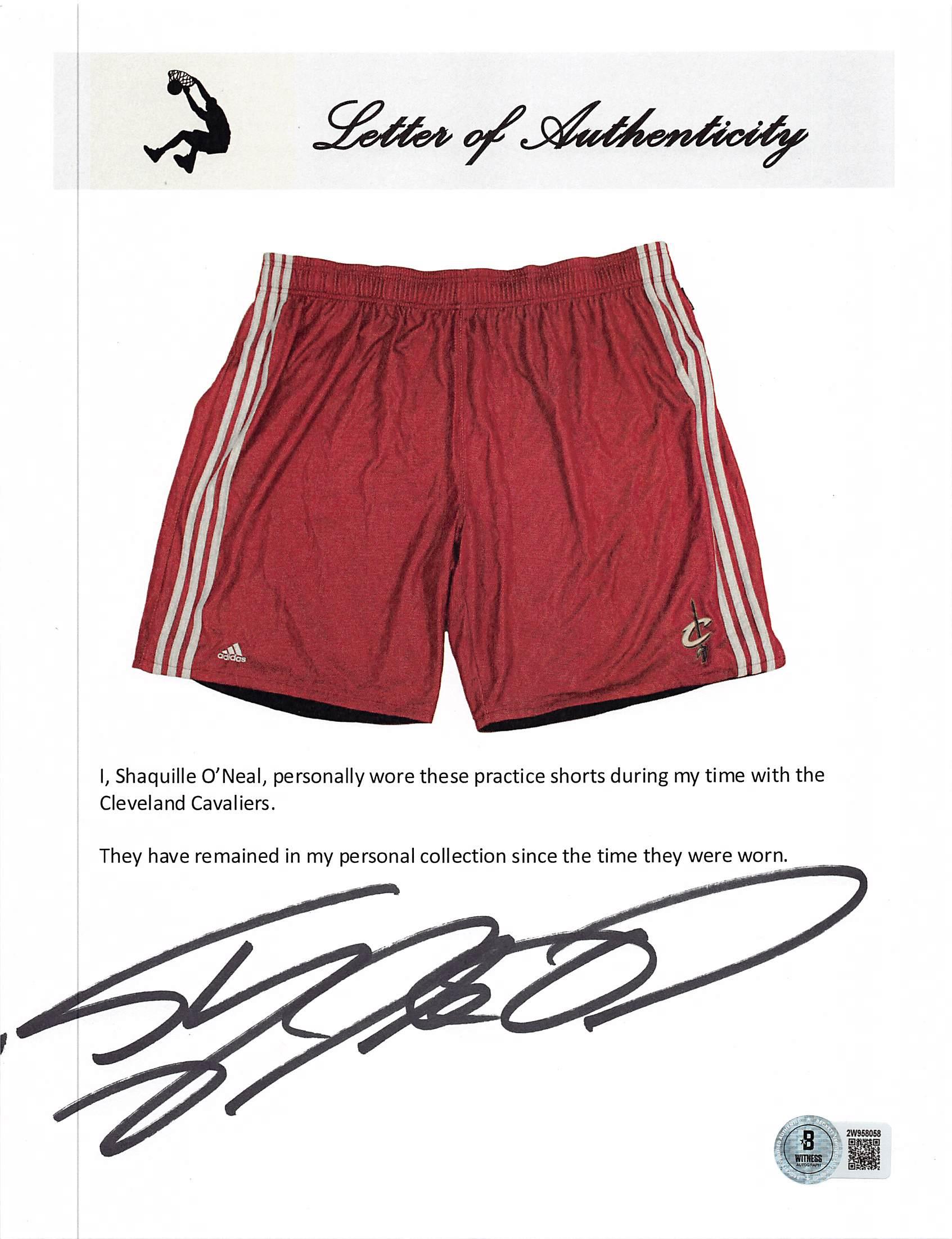 Shaquille O'Neal Signed Cavaliers Practice-Worn Adidas Basketball Shorts (Beckett) at PristineAuction.com Shaquille O'Neal Signed Cavaliers Practice-Worn Adidas Basketball Shorts (Beckett) at PristineAuction.com