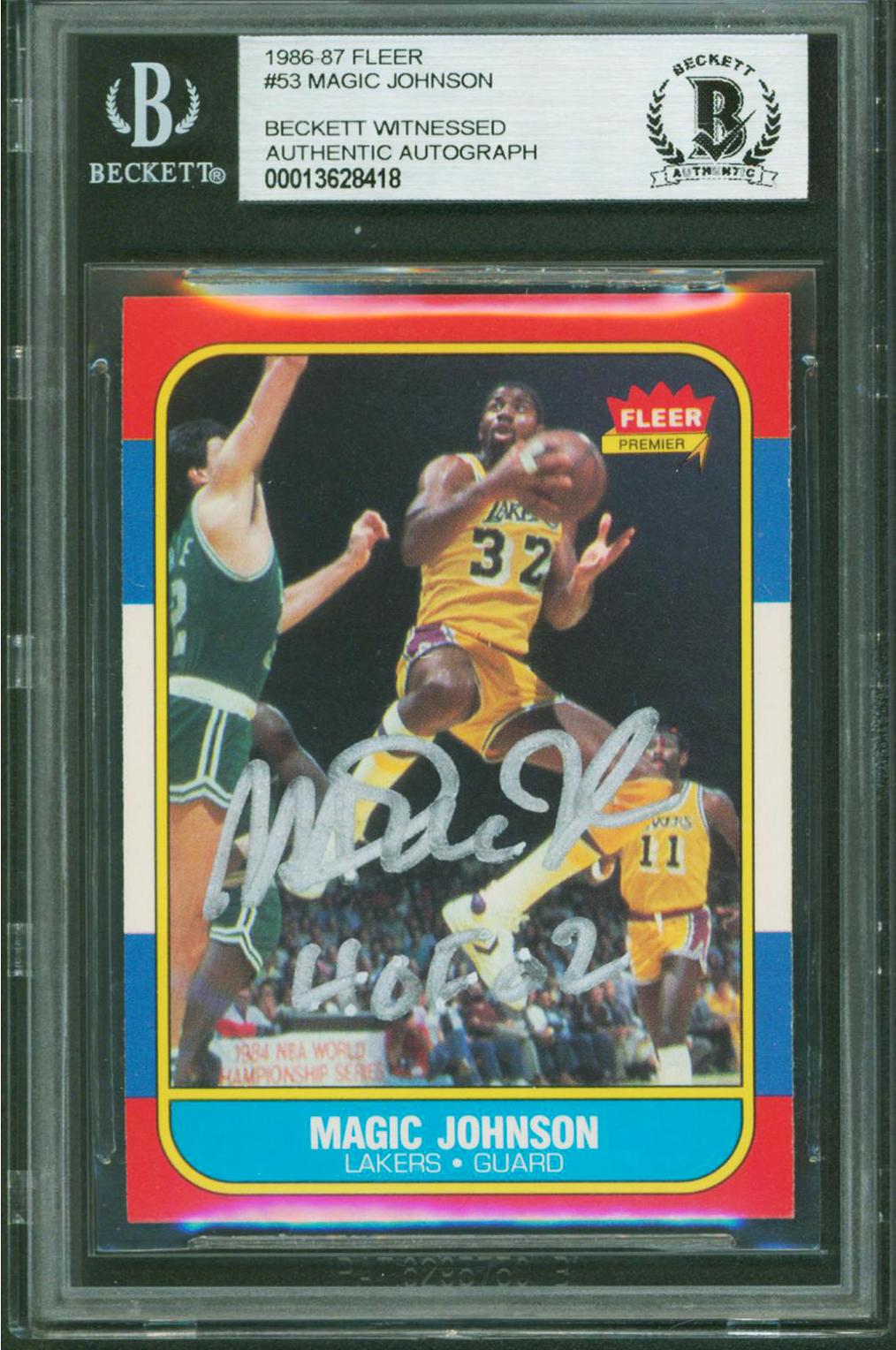 Magic Johnson Signed 1986 Fleer #53 Inscribed "HOF 02" (BGS) at PristineAuction.com Magic Johnson Signed 1986 Fleer #53 Inscribed "HOF 02" (BGS) at PristineAuction.com