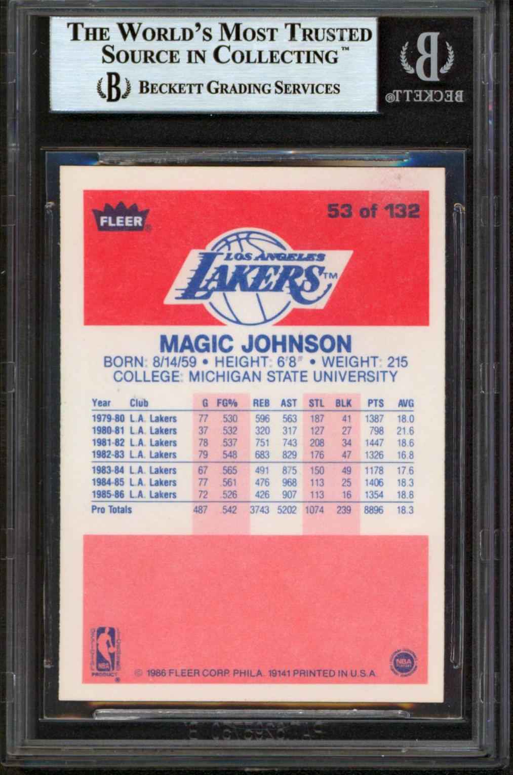 Magic Johnson Signed 1986 Fleer #53 Inscribed "HOF 02" (BGS) at PristineAuction.com Magic Johnson Signed 1986 Fleer #53 Inscribed "HOF 02" (BGS) at PristineAuction.com
