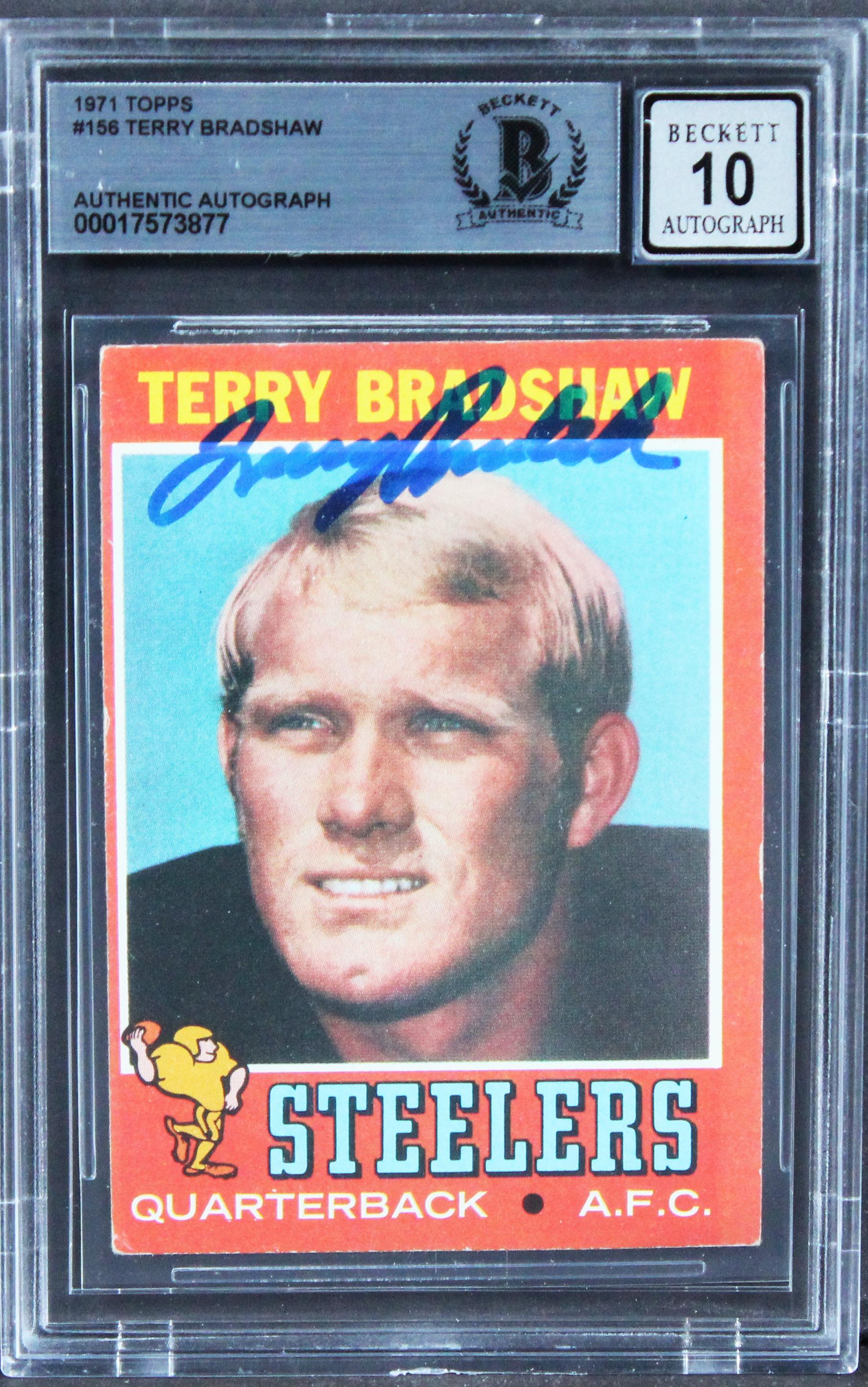 Terry Bradshaw Signed 1971 Topps #156 (BGS | Auto 10) at PristineAuction.com Terry Bradshaw Signed 1971 Topps #156 (BGS | Auto 10) at PristineAuction.com