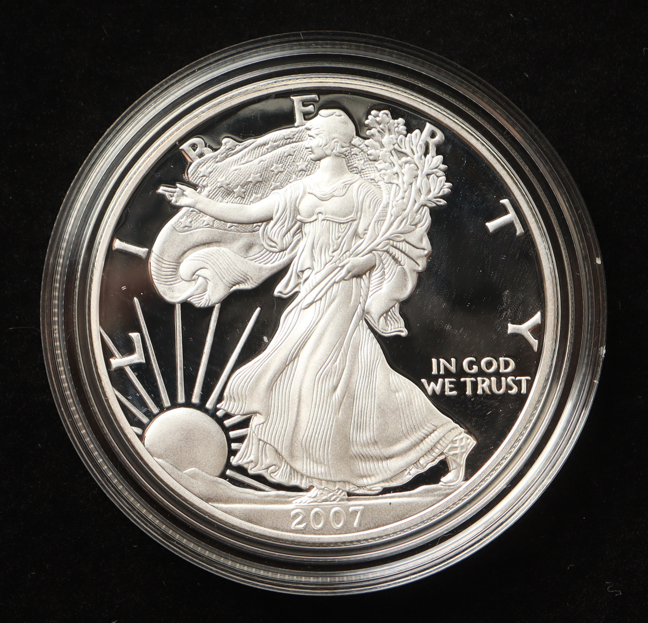 2007-W American Silver Eagle Proof Coin with Original Packaging at PristineAuction.com 2007-W American Silver Eagle Proof Coin with Original Packaging at PristineAuction.com