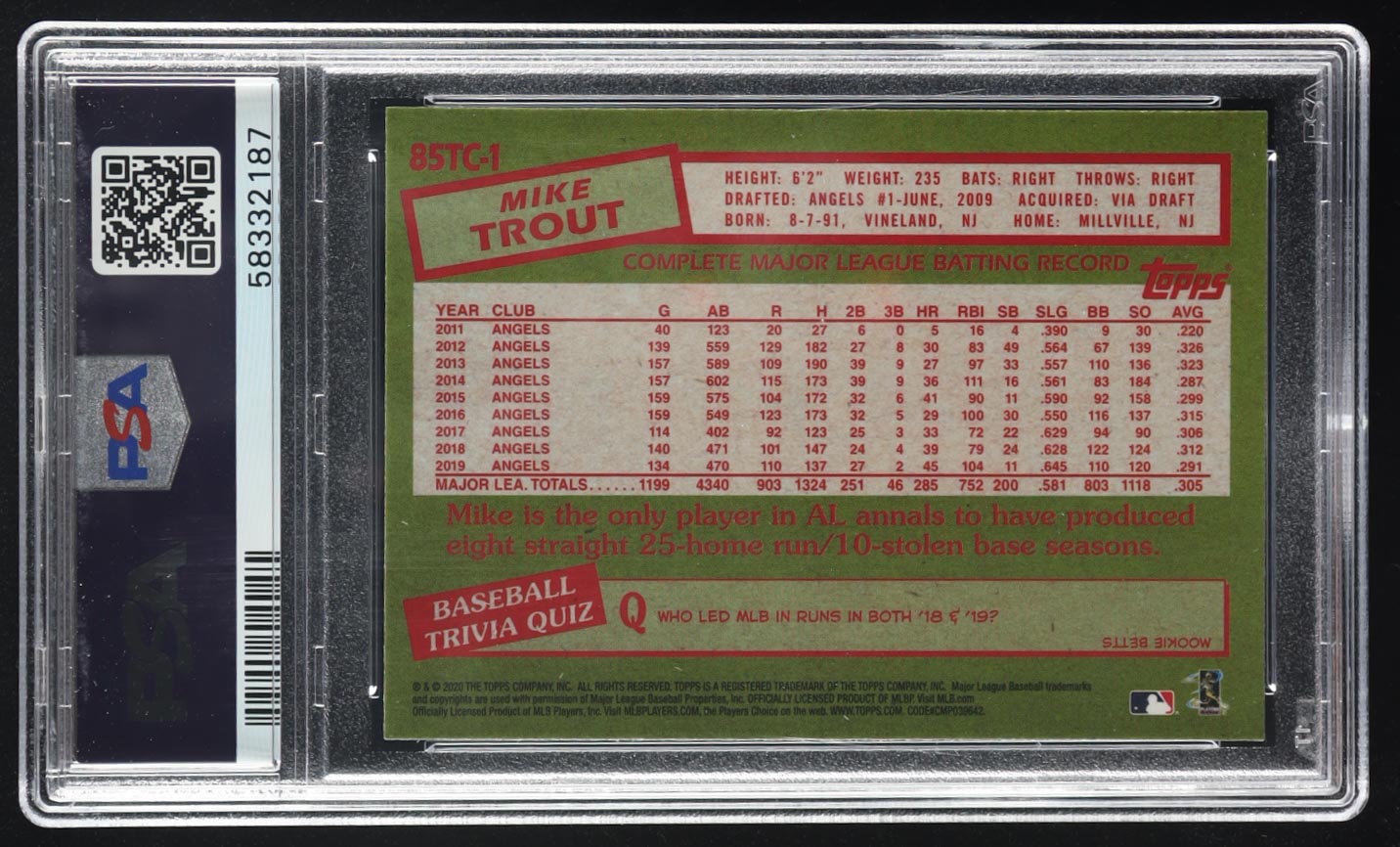 Mike Trout 2020 Topps Chrome 1985 Topps #85TC1 (PSA 9) at PristineAuction.com Mike Trout 2020 Topps Chrome 1985 Topps #85TC1 (PSA 9) at PristineAuction.com