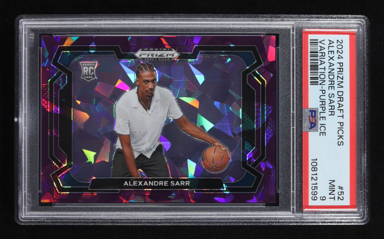 Alexander Sarr 2024-25 Panini Prizm Draft Picks Variation Prizms Purple Ice #52 #126/149 RC (PSA 9) at PristineAuction.com Alexander Sarr 2024-25 Panini Prizm Draft Picks Variation Prizms Purple Ice #52 #126/149 RC (PSA 9) at PristineAuction.com